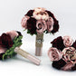 Dusty Rose and Rose Gold Wedding Bouquet, Wine Bridal Bouquet, Bridesmaids Bouquets, Artificial Wedding Flowers, Roses, Peonies, Rhinestones