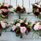 Wine Blush and Ivory Boho Wedding Bouquets, Bridal Bouquet,Wedding floral Package, Bridesmaids bouquet, Artificial Wedding Flowers, Boho Wedding, Burgundy Flowers